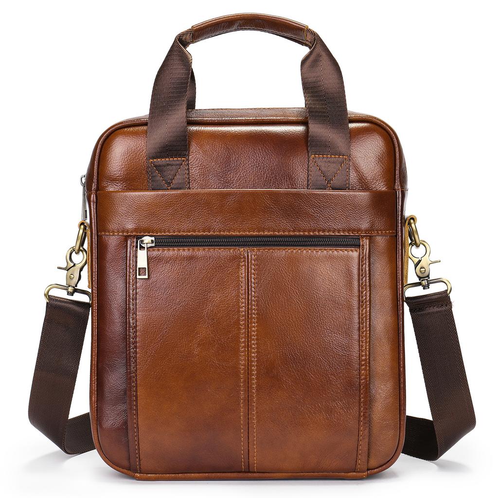 New men's handbag, 100% genuine leather shoulder crossbody bag vertical briefcase business trip messenger bag for 13.3-inch iPad