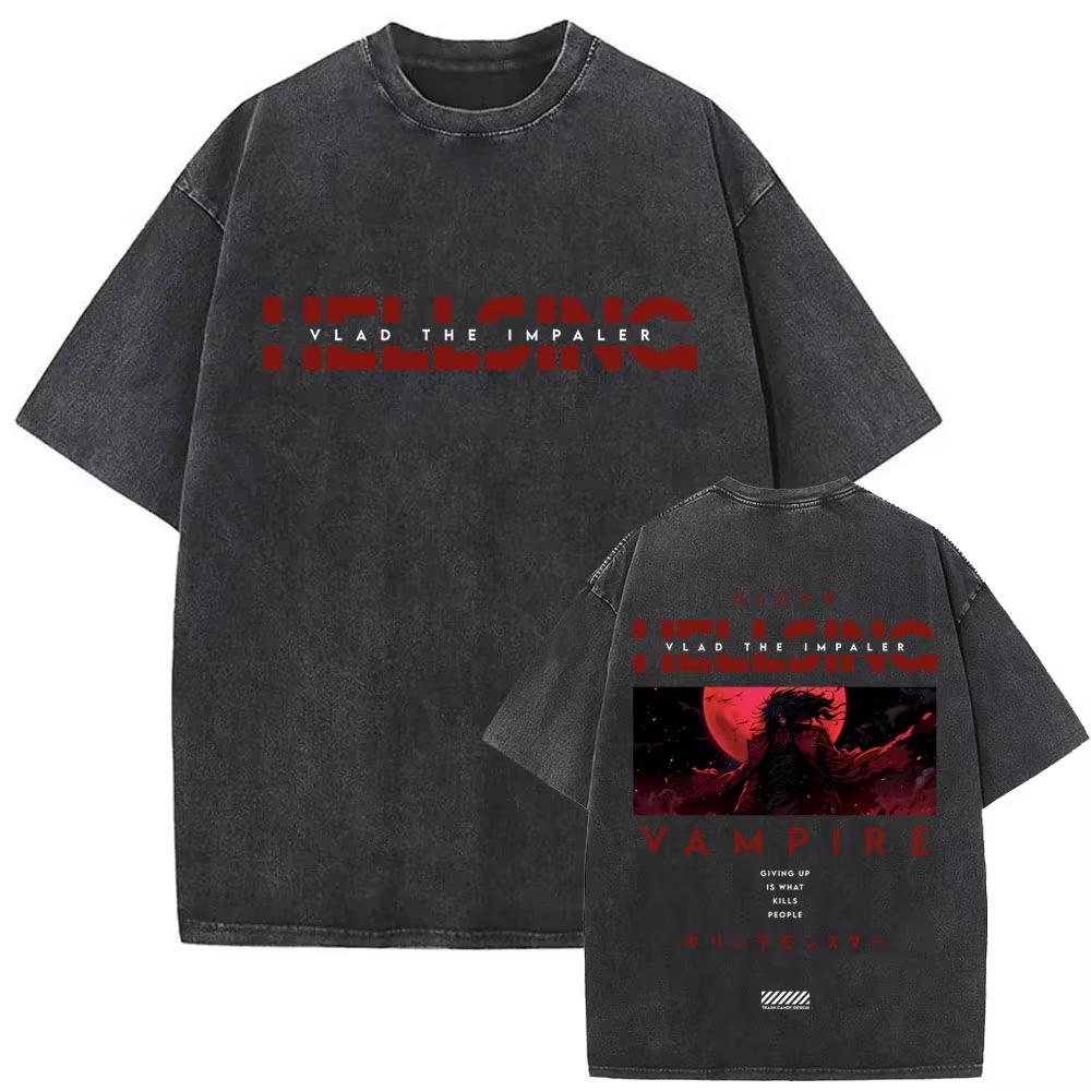 Vintage Anime Hellsing Abraham Van Helsing Vampire Alucard Graphic T-shirts Men Women Cartoon Manga Oversized T Shirts