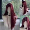 Peruca Vermelha Longa Lisa com Frontal de Renda para Mulher Perucas Sintéticas Naturais com Renda para Cosplay Uso Diário Perucas com Faixa de Cabeça Resistentes ao Calor