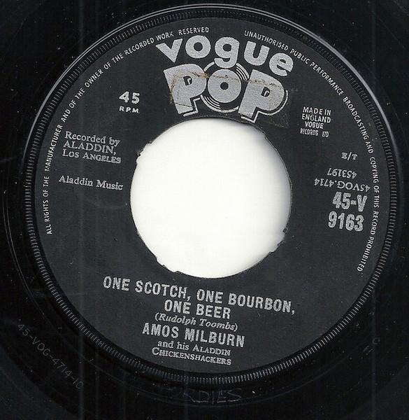

7inch Record AMOS MILBURN HIS ALADDIN CHICKENS One Scotch One Bourbon One Beer 45V9163 Vogue Pop 1960 UK Blues Used