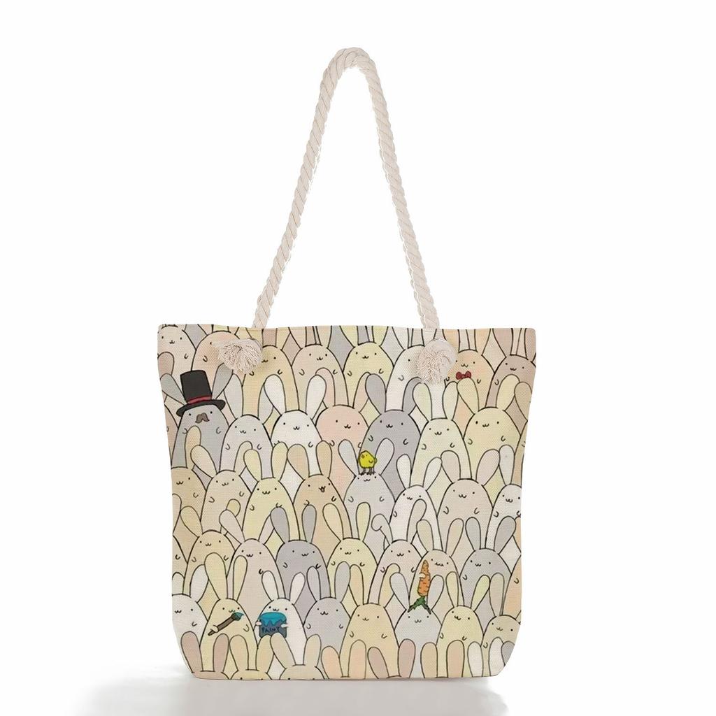 Multifunctional Animal Printed Thick Rope Shoulder Beach Bag Casual Large Capacity Handbag 7599