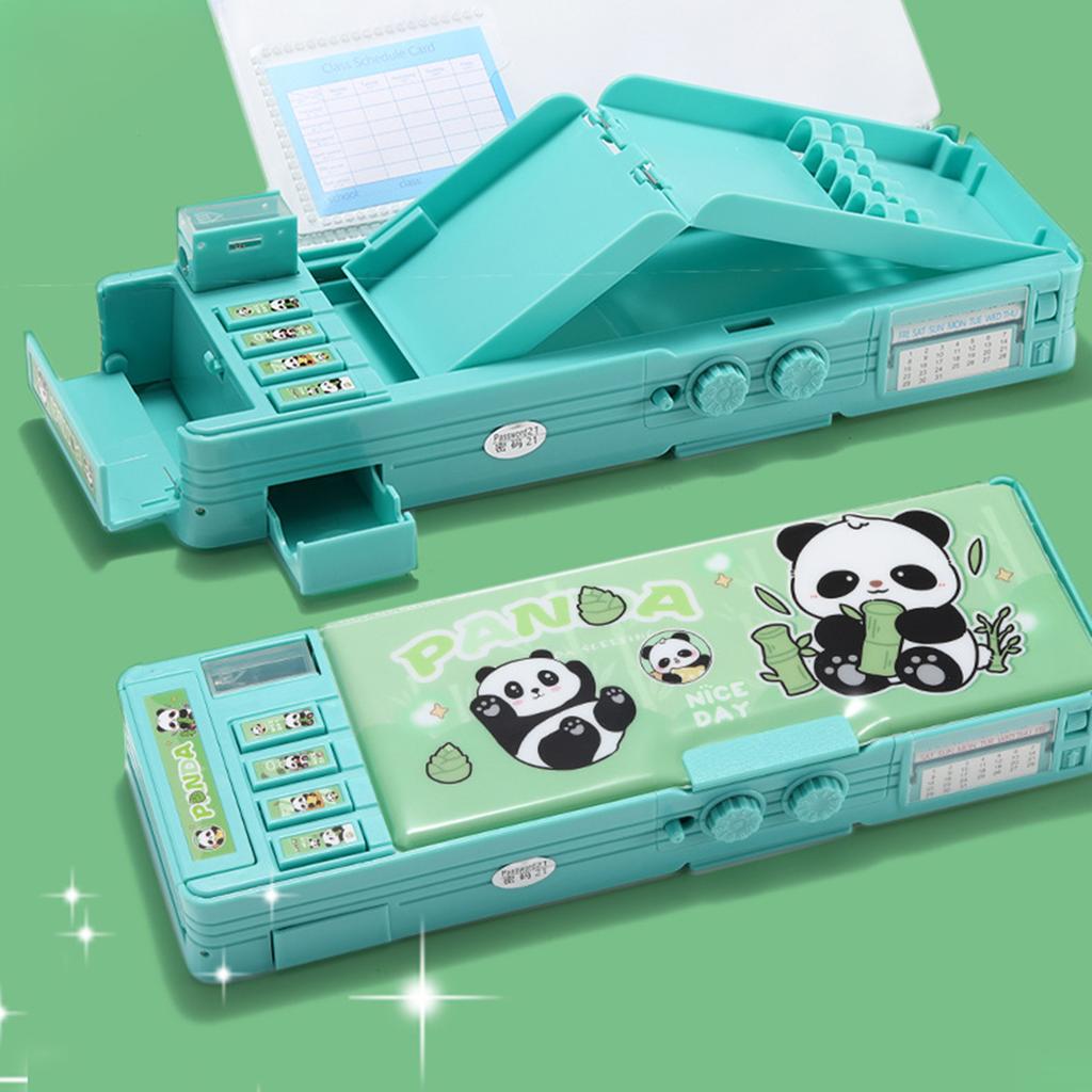 Panda Password Lock Pencil Case for Kids Double Layer Security Stationery Box with Combination Lock Creative School Supply