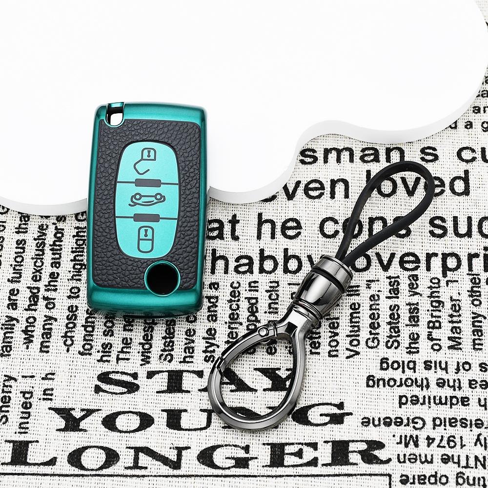 Tpu Leather Flip Car Key Case Cover For Peugeot 207 307 308 407 607 807 Fob Keychain For Citroen C2 C3 C4 C5 C6 Xsara Berlingo