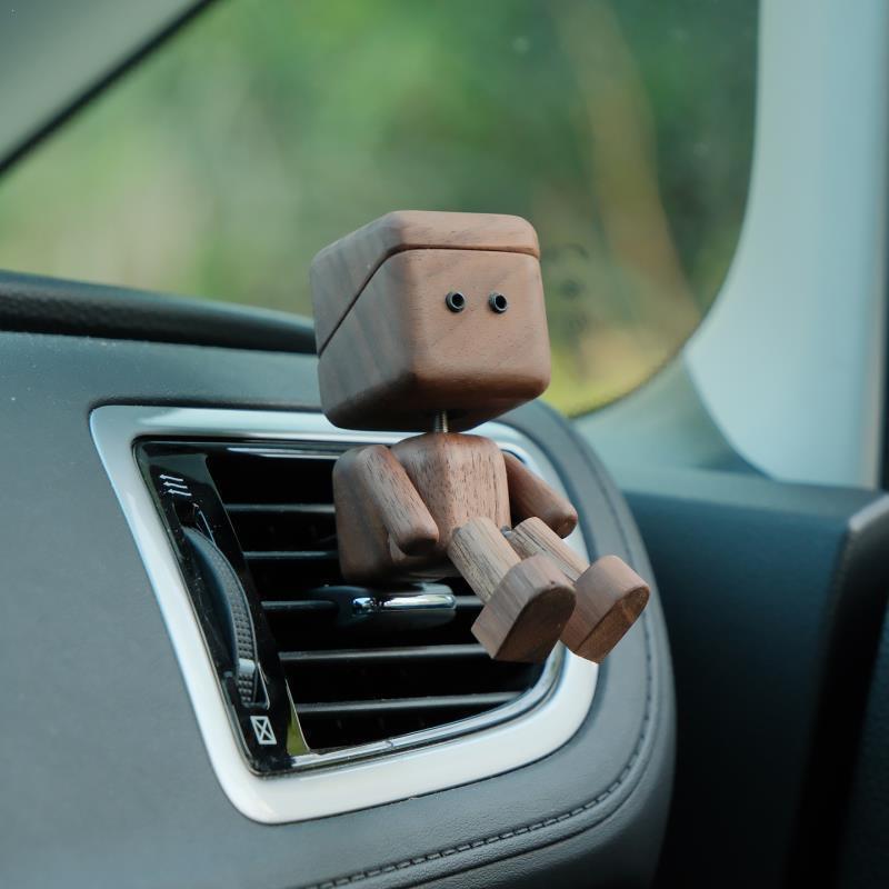 Car Air Fresheners Wooden Robot Figurine Shaking Feet Wooden Doll Car Outlet Ventilation Perfume Clips Car Dashboard Ornament