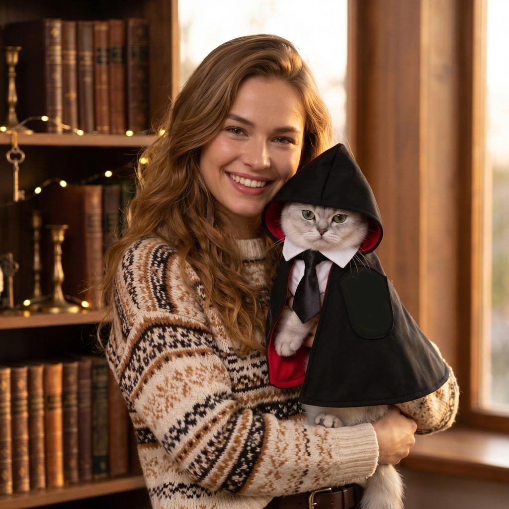 Small Pet Hooded Cape Costume for Cats and Dogs Halloween Academy Party Role Play Outfit