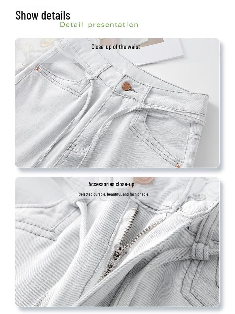 Women's Morandi Gray High-Waisted Wide-Leg Flared Jeans, Slimming and Loose Fit for Spring/Summer 2025.