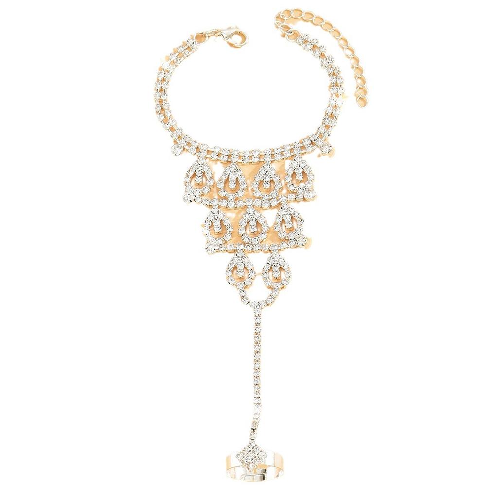Fashion Diamond-Encrusted Bracelet, Ring Integrated Chain, Latin Dance Hand Back Chain, Fashion Trendy Women'S Mixed And Matched Bracelet.