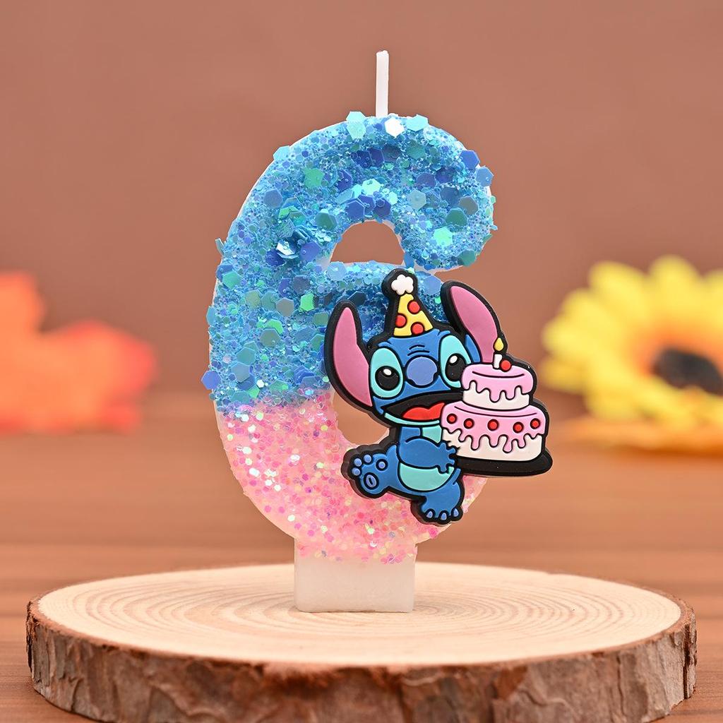 Stitch Prince Historical Candle Topper with Shiny Sequins - Birthday & Festival Style