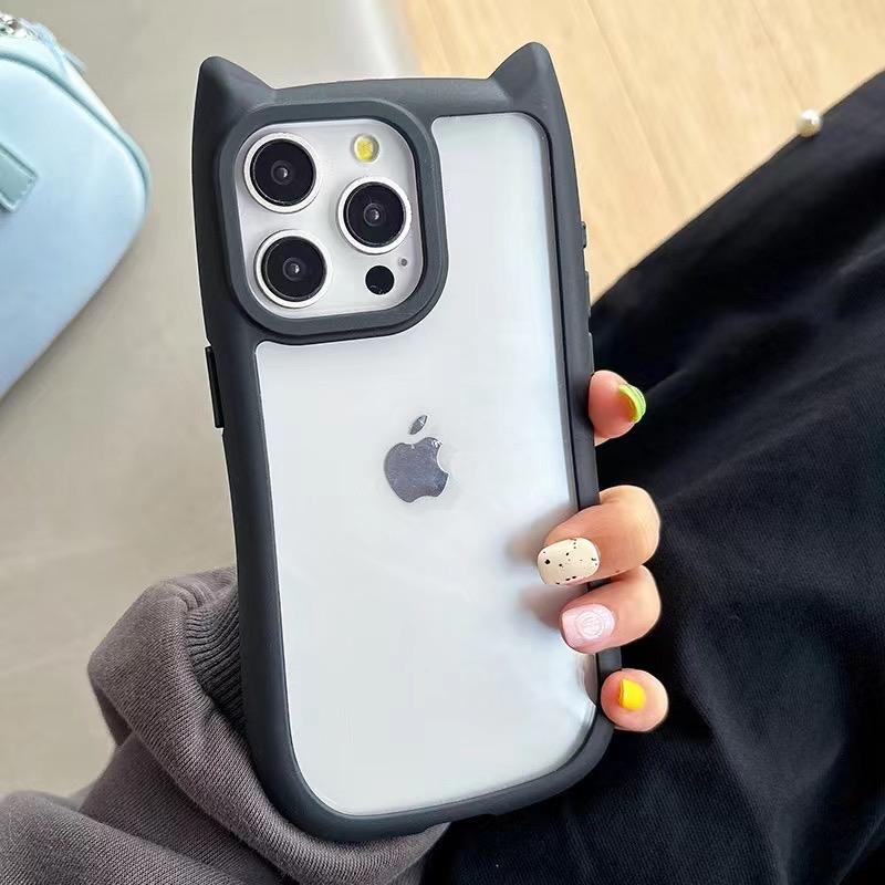 Cute Cartoon Cat Ears Transparent Phone Case For iPhone 11 12 13 14 15 16 Pro Max Plus  X XR XS Shockproof Bumper Back Cover