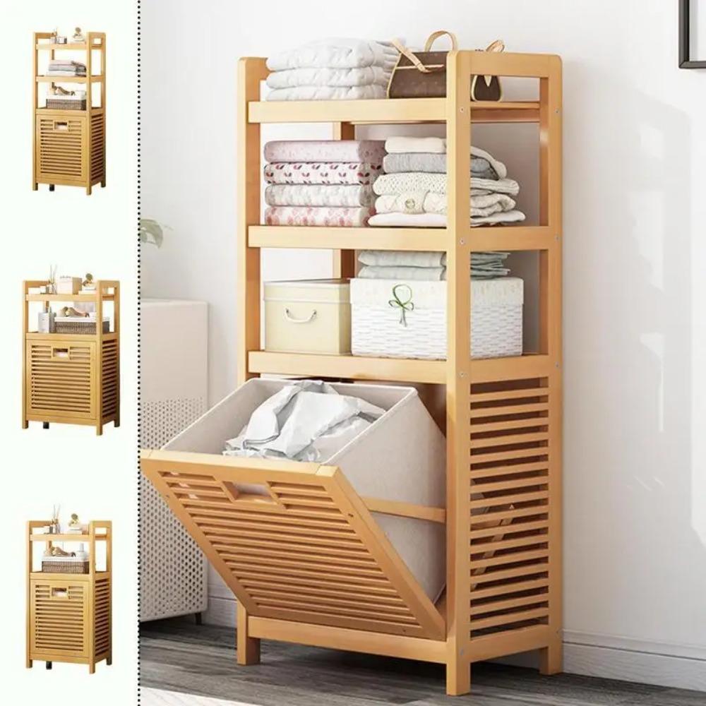 Laundry Hamper Dirty Clothes Storage Basket Pull-Out Floor Stand Bathroom Storage Shelf Cabinet Multi-function Laundry Basket