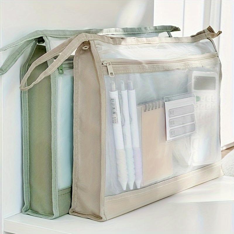 4pcs Large Capacity A4 Mesh File Organizer with Dual Zippers - Portable Document Storage Bag, Multi-Layer Compartments,Transparent Label Slots
