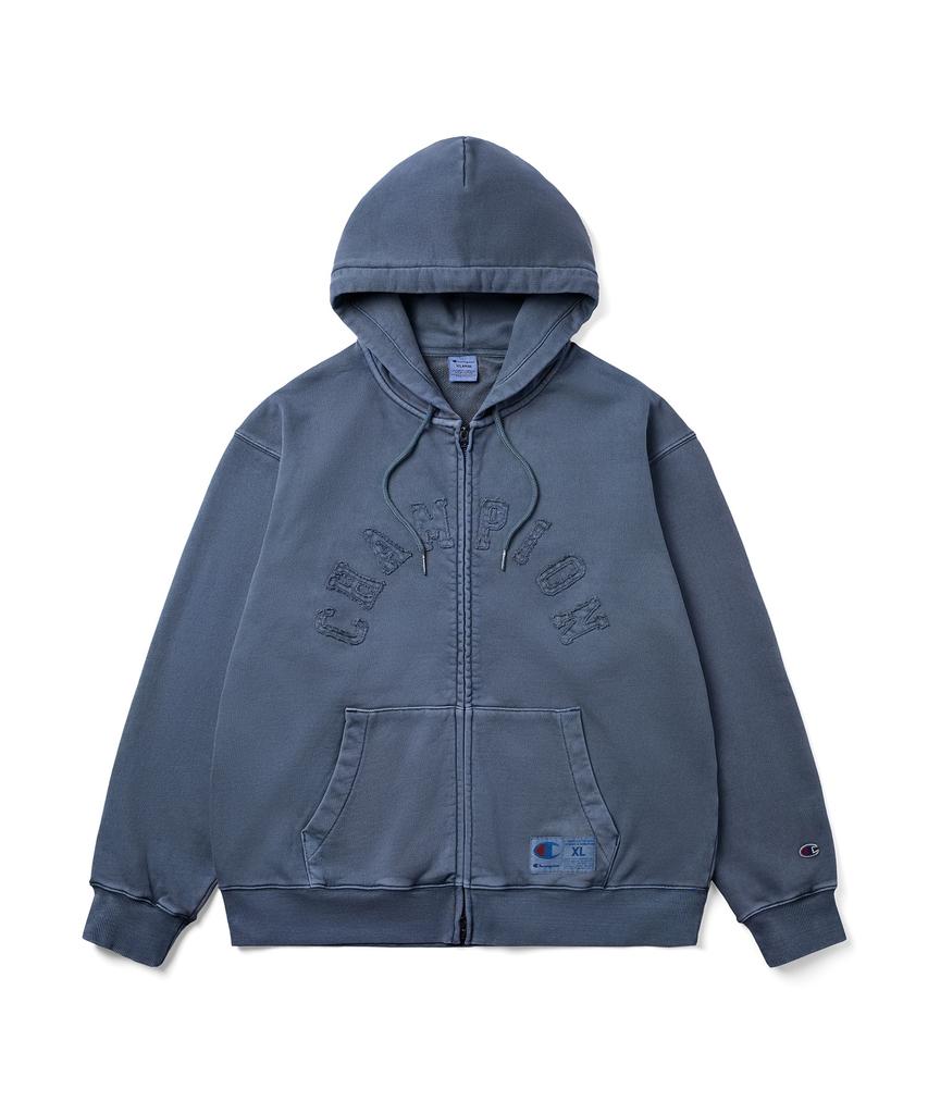 Champion Arch Logo Loose Fit Applique Dyed Zip-Up Hoodie Blue