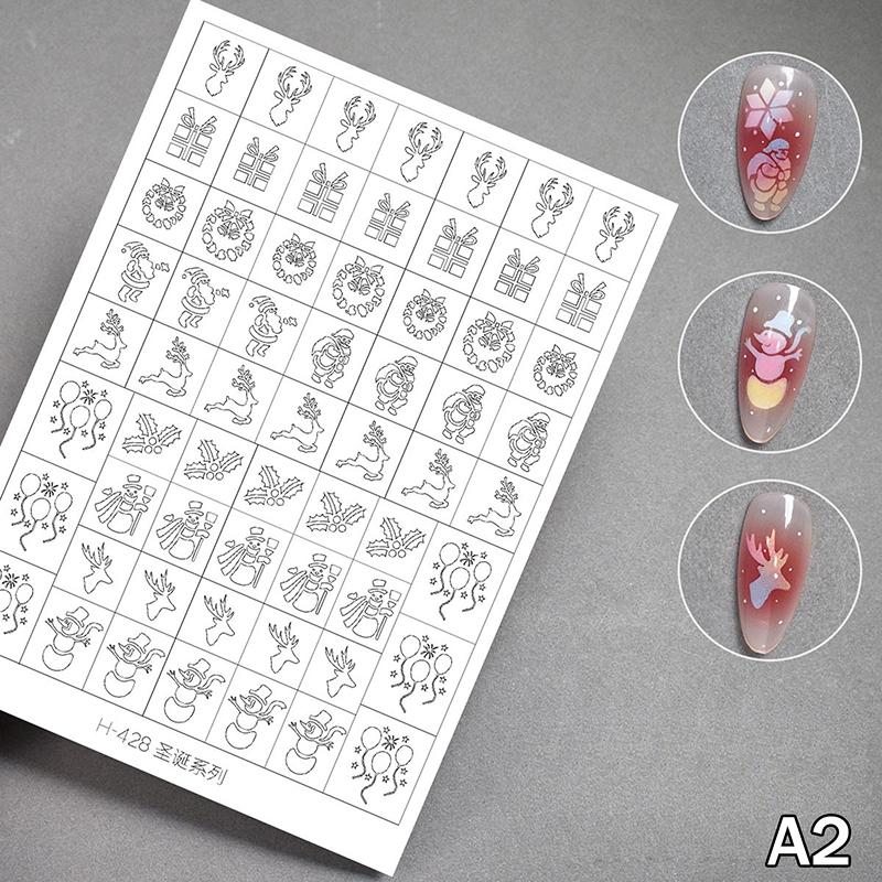 Winter Snowflake Snow Tree Airbrush Stencil for Nails Christmas Decors Hollow Nail Stickers French Manicure Tips