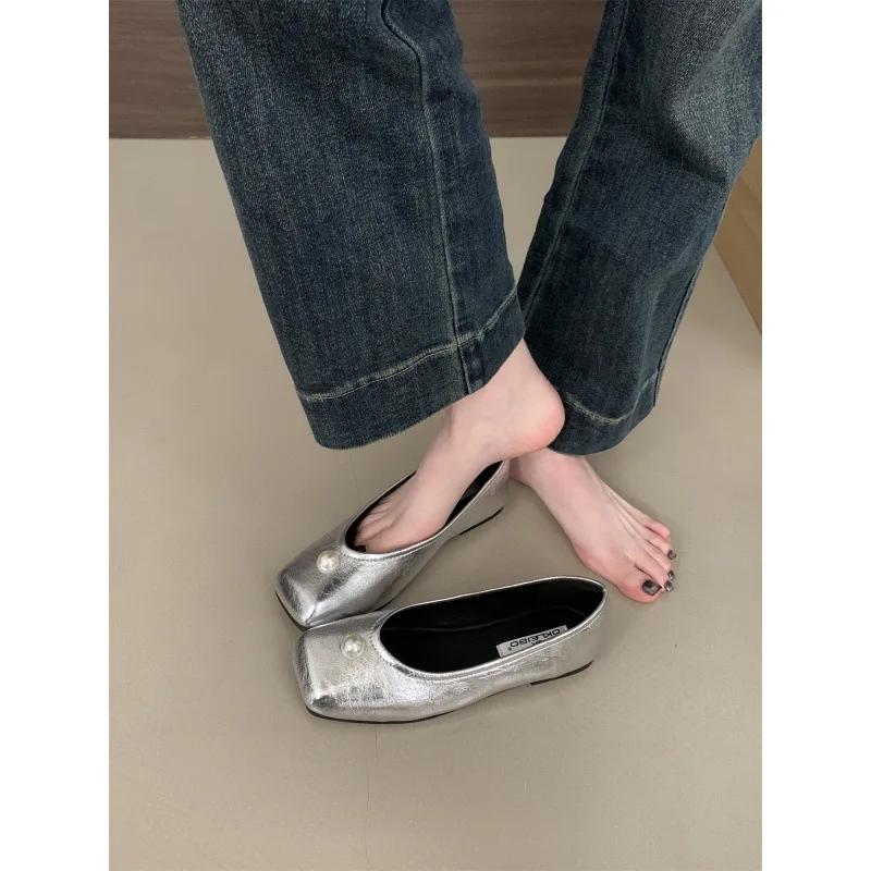 Fashion Women's Shoes Square Toe Flat Heels Autumn Dress New Retro Spring Autumn 2025