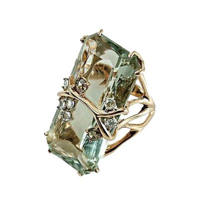 Bague carrée en or et zircon tendance européenne et américaine pour femme
