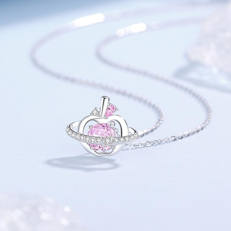 Tichia S925 Sterling Silver Peace Apple Necklace with Rose Cut pendant for Women 925 Sterling Silver