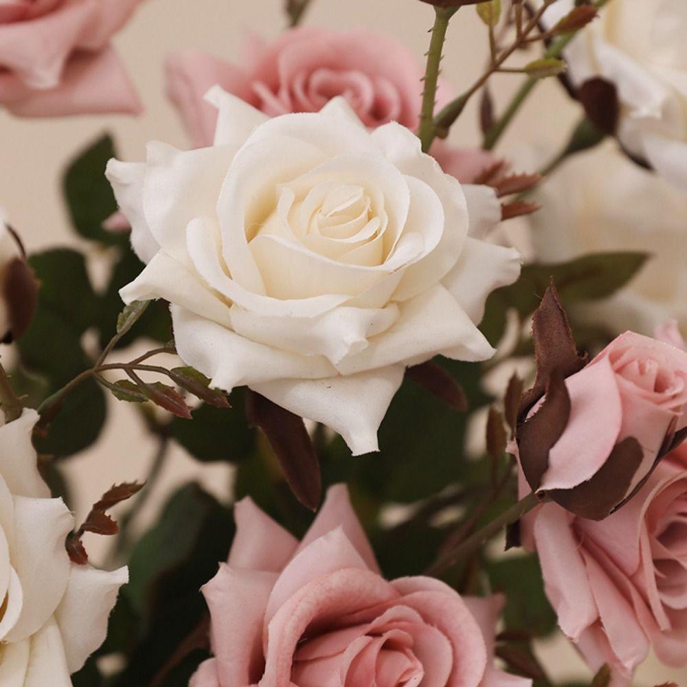 Retro Simulation Rose Flower 3 Head Fake Flowers Artificial Rose Branch  Outdoor Garden Decor