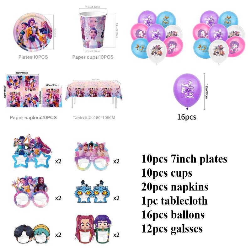 Kpop Demnn Huter Jednorázové nádobí Kpop Anime Huntrix Narozeninová párty potřeby Kelímky Talíře Vlaječky Dekor Pozadí Po Rekvizity