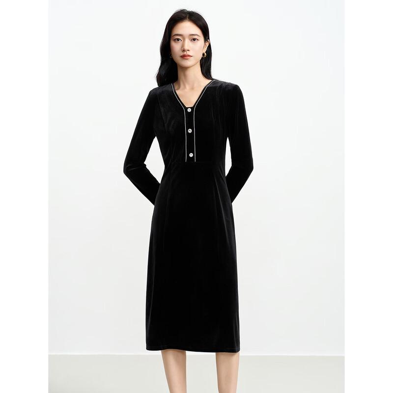 JUZUI Vintage Velvet V-Neck Dress