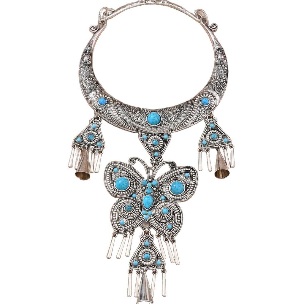Retro Ethnic Style Jewelry Miao Silver Butterfly Large Collar Minority Necklace Dong Performance Accessories