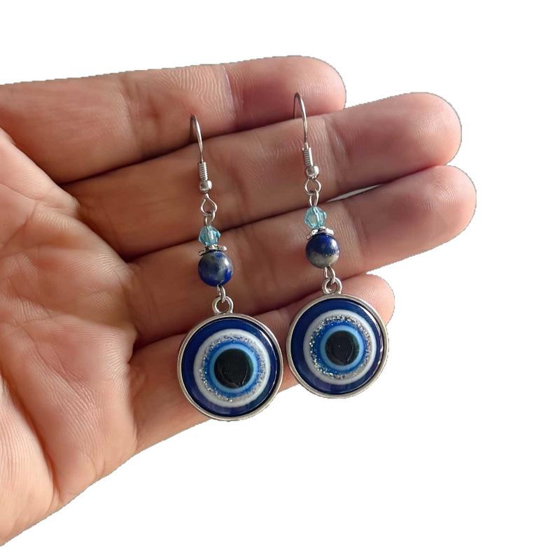 Custom Versatile Women's Turkish Evil Eye Resin Blue Dangle Earrings Ethnic Style