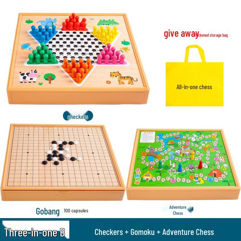 Multi-game Board Set: Ludo, Five-in-a-Row, Chinese Chess, Checkers, Animal Adventure, Kids' Chess