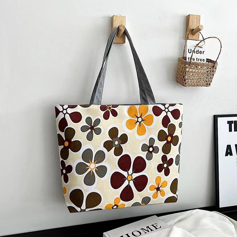 New printed bag large capacity tote bag literary flower cloth student bag shoulder portable canvas women's bag
