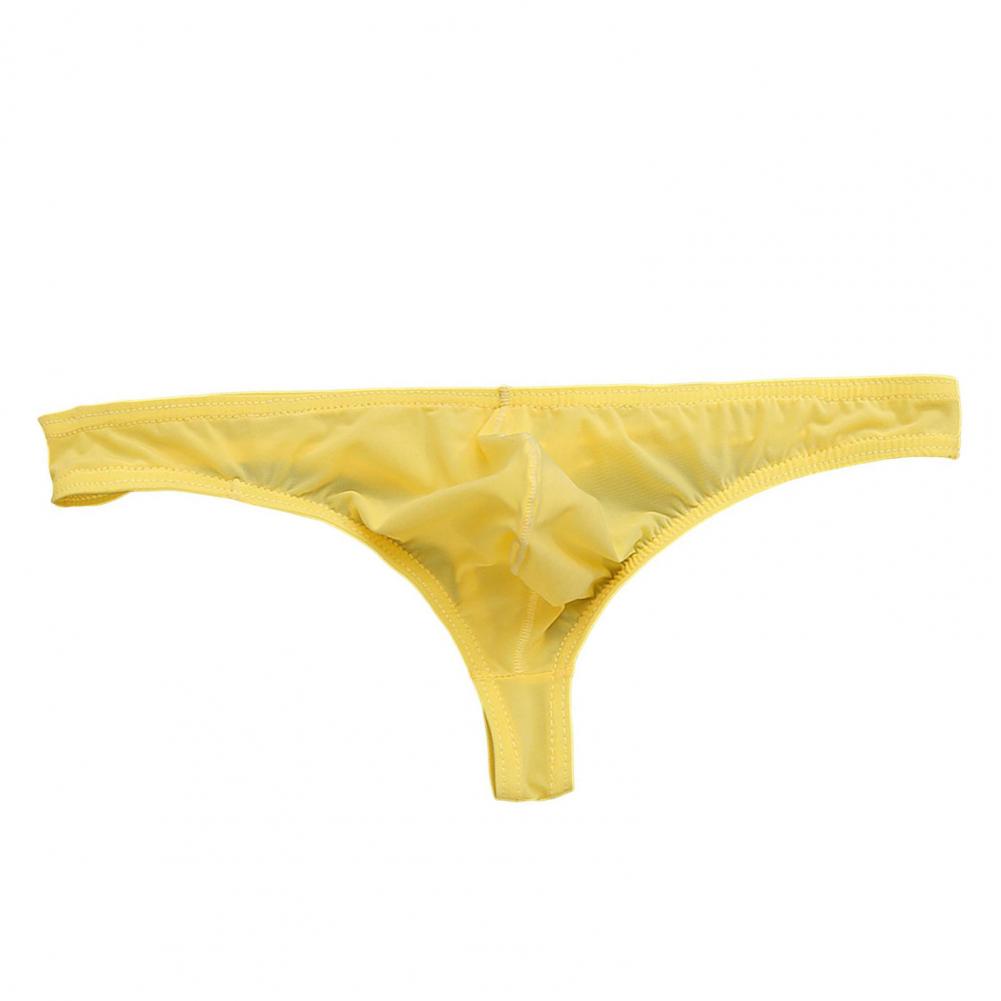 Men Sexy Thong Low-rise U-Convex Solid Color Briefs Elastic Waistband Slim Fit Solid Color Ice Silk Underwear Daily Wear