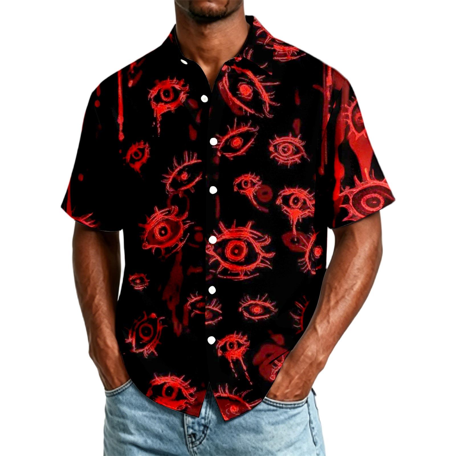 Men s Casual Short Sleeve Halloween Printed Shirt L