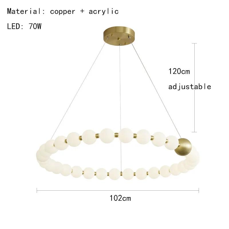 French Pearl Necklace Dining Chandelier Nordic Living Room Chandelier Full Copper Chandelier Buddha Bead Acrylic Lamp