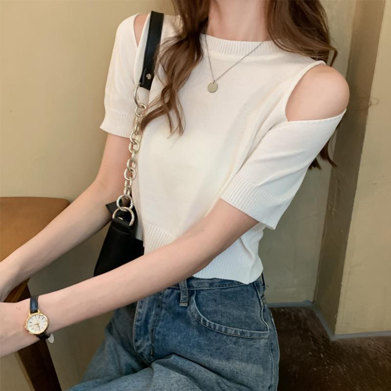 Summer Fashion Slim Solid Short Sleeve T-shirt Women Girl New Streetwear Basic Female Crop Top Off Shoulder Harajuku Clothes