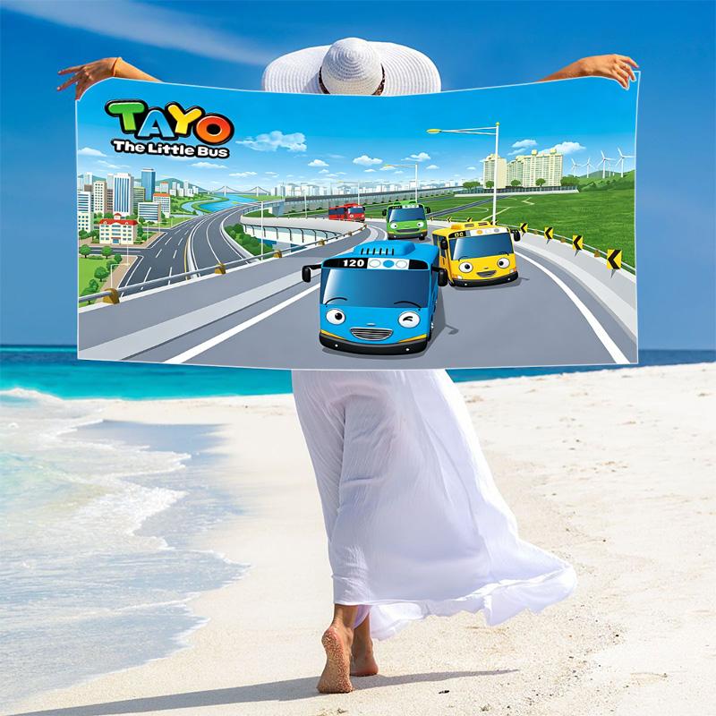 Tayo the Little Bus Print Beach Towel, Large Soft Quick Dry Towel for Beach Camping Swimming