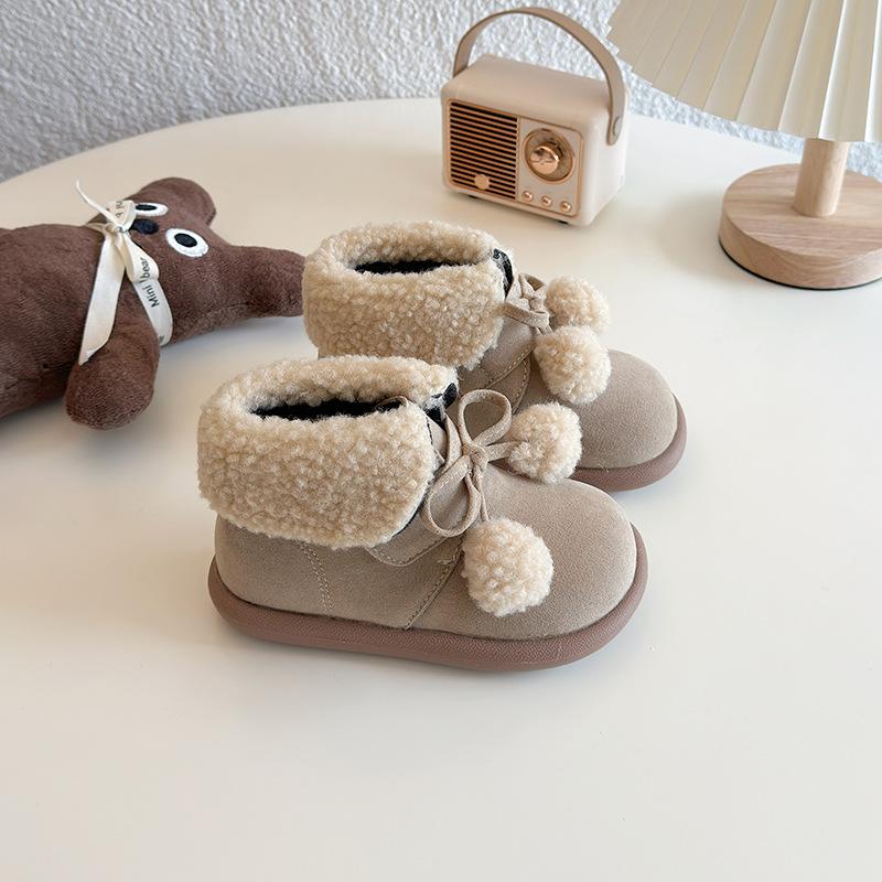 Girls' Korean-style lambswool collared cotton boots, new winter model, soft-soled, fleece-lined, thickened, warm toddler snow boots
