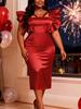 Elegant Plus Size Ruffle Sleeve Dress with High-Waisted Fit