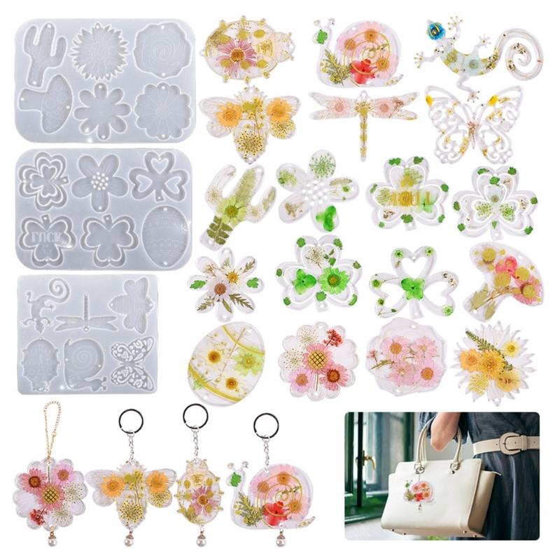 Resin Jewelry Molds Keychain Resin Molds Flower/Animal Silicone Molds for Resin Casting Pendants,Keychains,Earrings