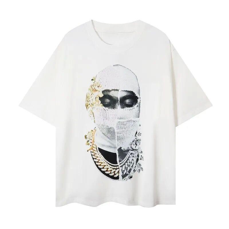 Short Sleeve Cotton Loose Comfortable Short Sleeve Top Masked Men's Print 2025 Men's T-shirt Women's T-shirt Letter Casual