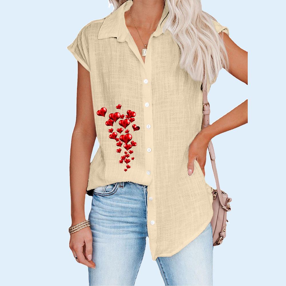 

Женская модная футболка с коротким рукавом и отворотом, весна-лето, повседневные блузки с принтом, тонкий кардиган размера плюс