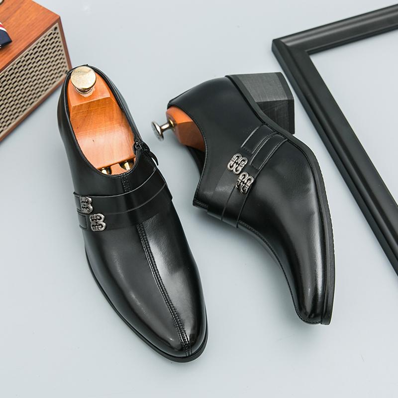 Fashion Men Shoes Retro Classic Formal Wear Shoes Black Side-zipper Business Fashion Pointed-toe Leather Shoe Gentleman Shoes Size 38-46