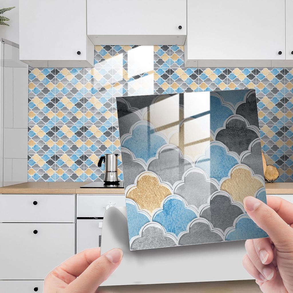 10pcs Lotus Crystal Film Mosaic Tile Wall Sticker Self Adhesive 3d Art Decals For Kitchen Bathroom Fashion Wall Sticker