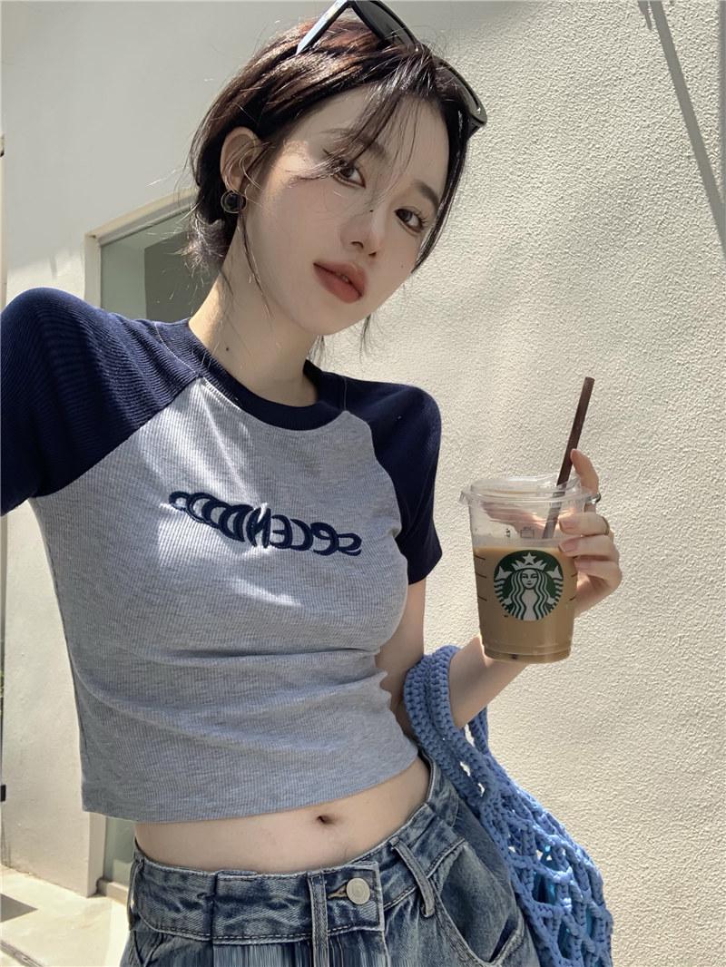 

Pink Sweet & Spicy French Crop Top - Women s Slim Color Block Short Sleeve T-shirt for Summer Double Extra Large зелений