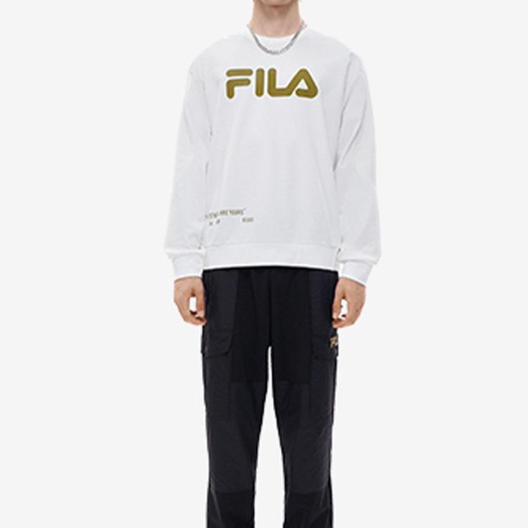 Fila Fusion Large Logo Loose Fit Crewneck Knit Sweatshirt Men sweatshirt White T11M231204FWT
