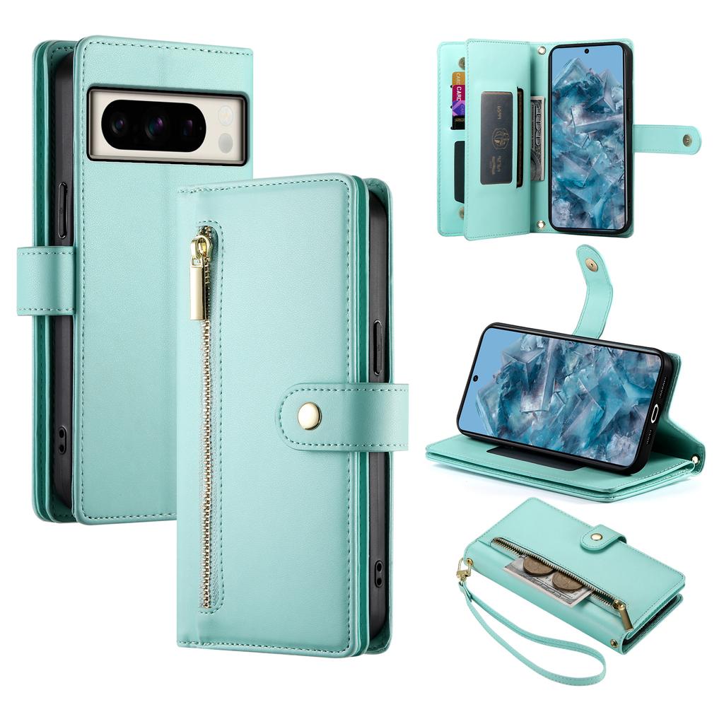 DF-011 For Google Pixel 8 Pro Case Card Slots PU Leather Zipper Pocket Phone Cover