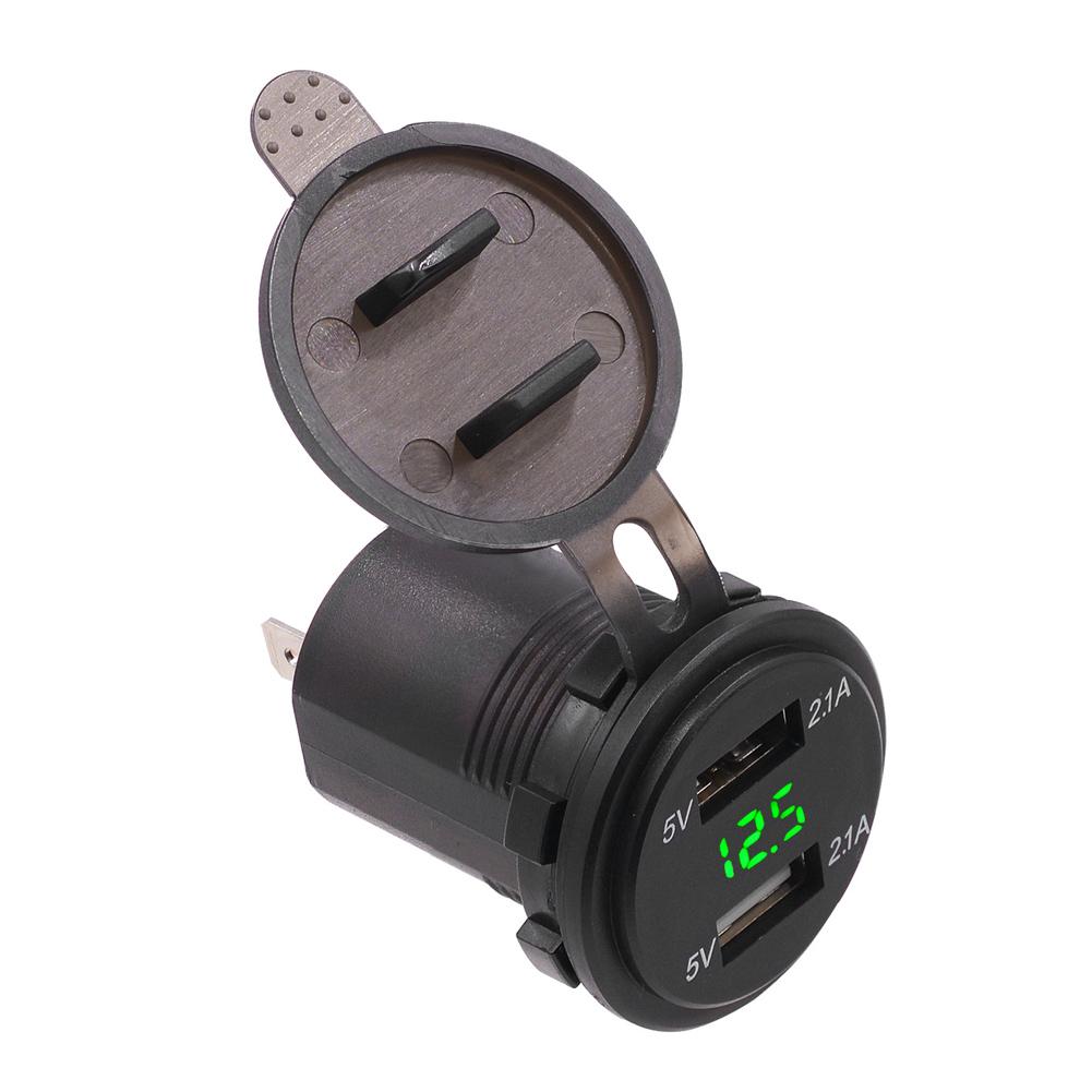 Waterproof Dual USB Phone Charging 4.2A Charger LED Digital Display Voltmeter with 23.6in LineRed DC12 24V