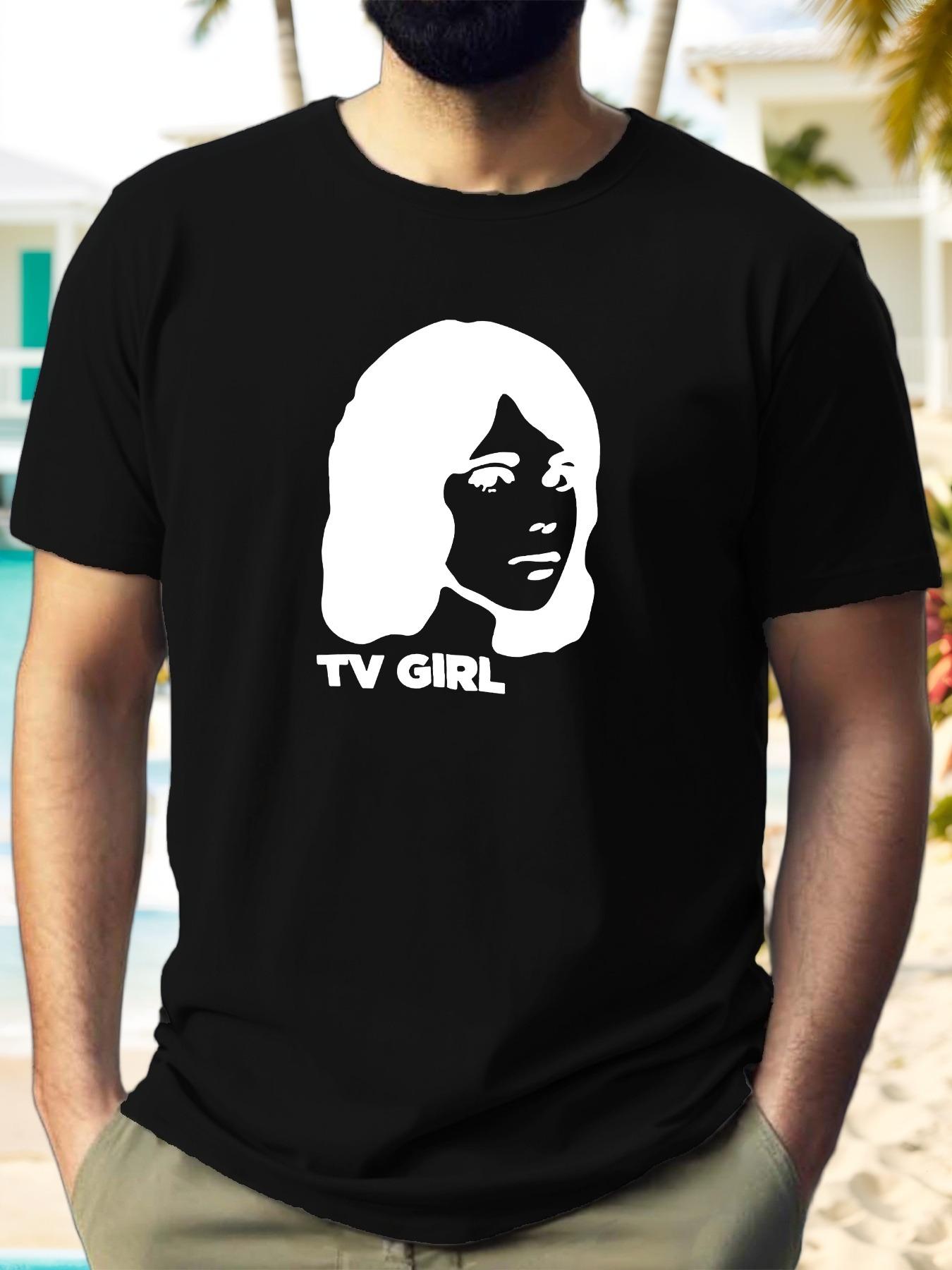 TV Girl Graphic T-shirt - Red Casual Summer Tee with Blonde Hair Design S