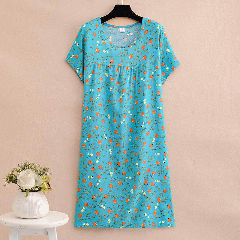 Mom summer dress medium and long pure cotton silk nightdress year-old new Chinese women's knee skirt