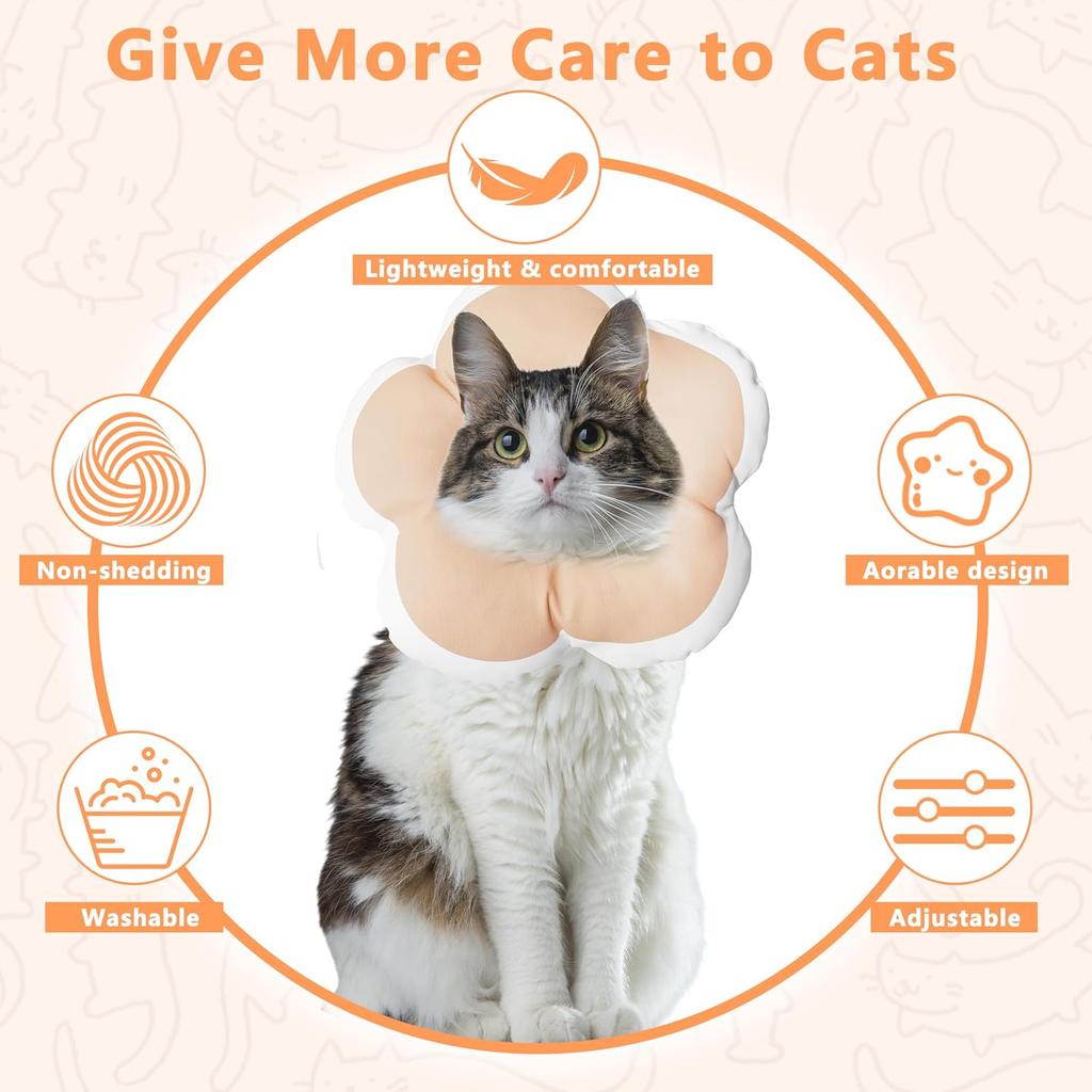 Cat Cone Collar Soft, Waterproof Cats Cones to Stop Licking After Surgery, Adjustable Soft Elizabeth Cats Collars for Wound Healing, Flower Shape Cat