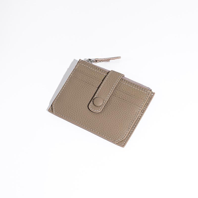 Genuine Leather Ultra-Thin Multi-Card Zipper Wallet - Minimalist Cowhide Card Holder