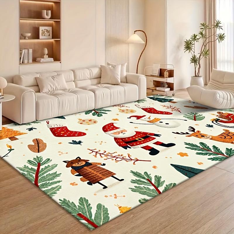 Cartoon Weihnachts-Teppich Weihnachtsmann Schneemann Teppich Rentier Strumpf Matte Weiß Bunt Heimdekoration Rutschfeste Wohnzimmer-Bodenmatte