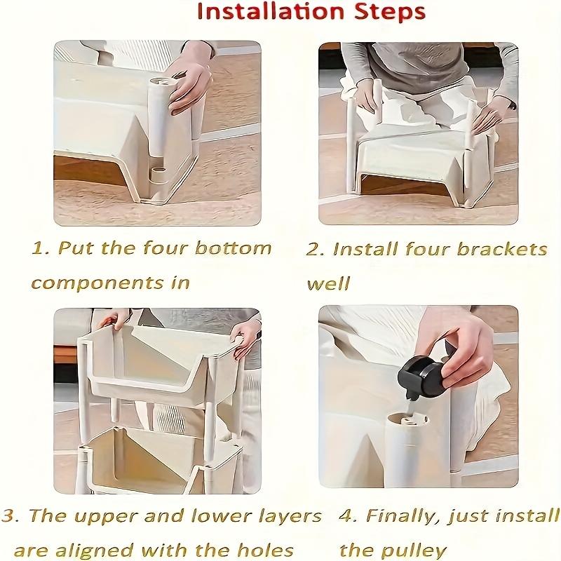 Ein weißes Kunststoff-Bücherregal mit 3/5 Fächern, einem beweglichen Schreibtisch und einem Stifthalter - moderner Stil, offenes Bücherregal, Räder für einfache Bewegung,