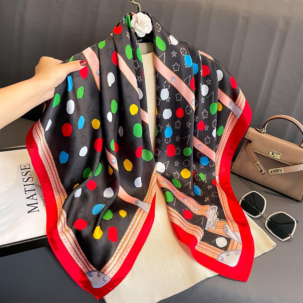 

Women Luxury Design Scarf Silk Smooth Scarf Soft Muslim Headband Shawl Beach 90X90Cm Square Ribbon Headband Satin Hair Hairband